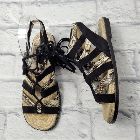Paul Andrew Shoes - Paul Andrew Black Tempest Suede & Snakeskin Gladiator Espadrilles size 6